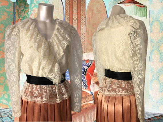 50's 60's Saks Fifth Avenue Vintage Belted Lace B… - image 1