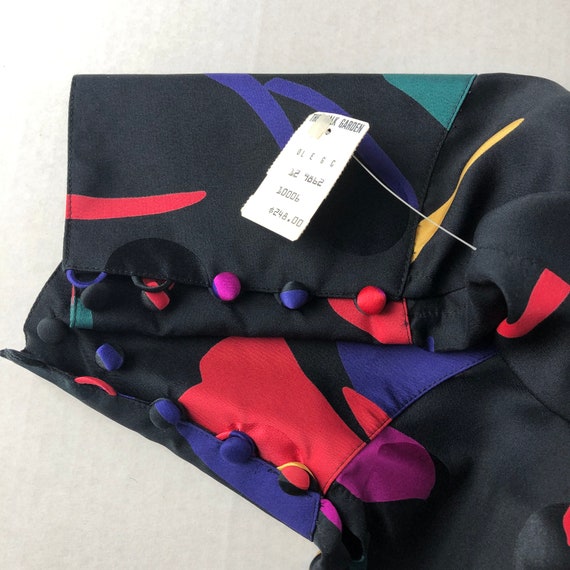 NWT 80's Vintage Black Multicolor Silk Dress Abst… - image 8