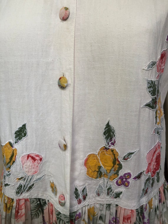 80's 90's Vintage Floral Cotton Dress Short Sleev… - image 9