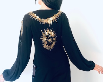 Y2K Vintage Emilio Pucci Black Silk Shirt With Gold Metal Coins Very Unusual Design
