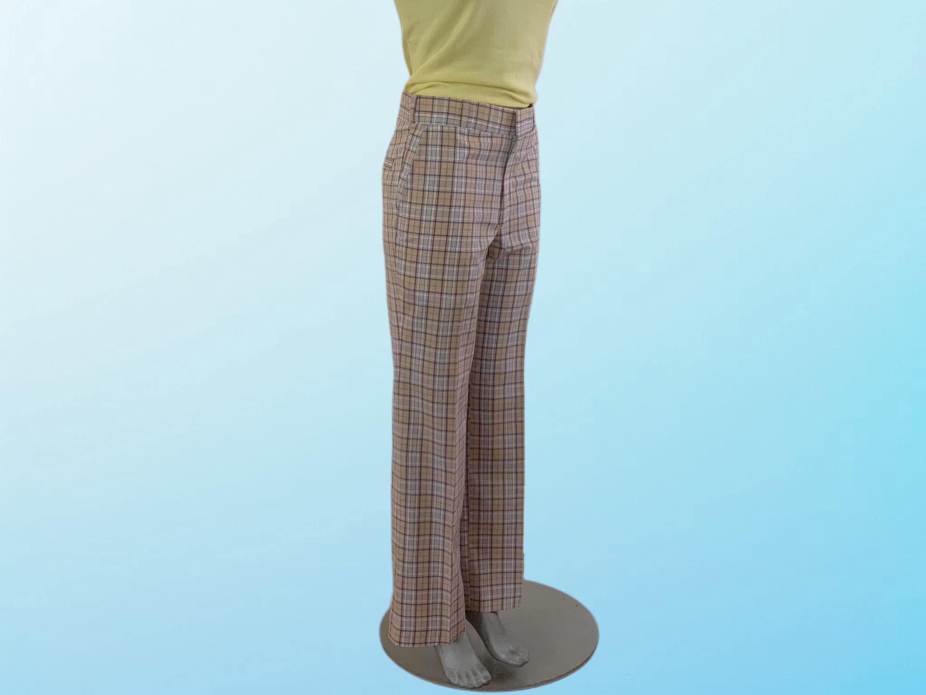 70s Vintage Tartan Plaid Golf Trousers Wrinkle Free High Waisted