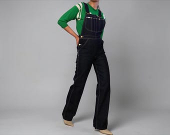 70s Vintage Lee Overalls Adjustable Straps Dungarees Denim Dark Blue Dead Stock Workwear Union Made Jelt Denim 26 Women’s