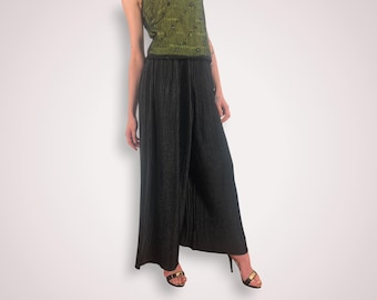 Vintage Jeanne Marc Pleated Pants Black High Waist Wide Leg Pull On
