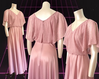 70's Vintage Pink Sleek Smooth & Crochet Blouson Disco Dress