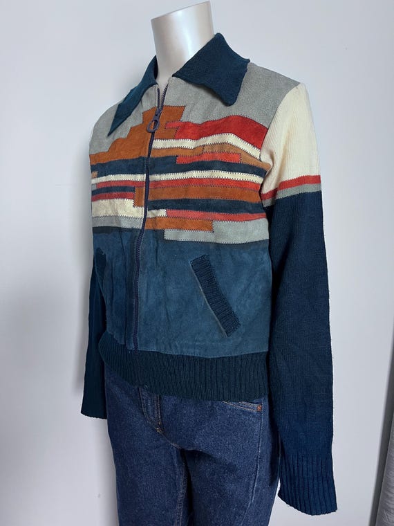 70s Split Suede & Knit Patchwork Jacket Unisex Zi… - image 5