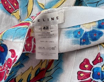 Vintage Celine Linen Skirt White Multicolor 100% Linen Paisley