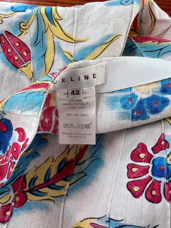Vintage Celine Linen Skirt White Multicolor 100% Linen Paisley