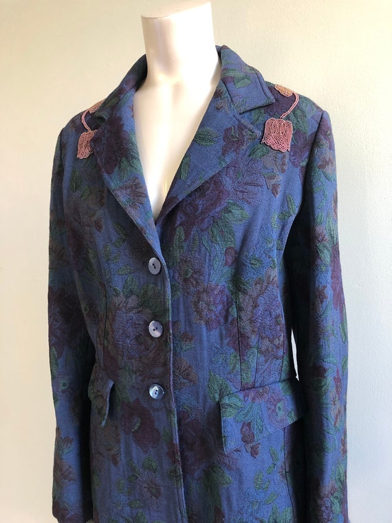 Vintage Blue Tapestry Coat With Beading Embellish… - image 2