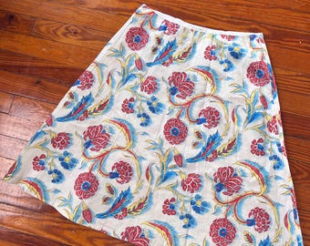Vintage Celine Linen Skirt White Multicolor 100% Linen Paisley