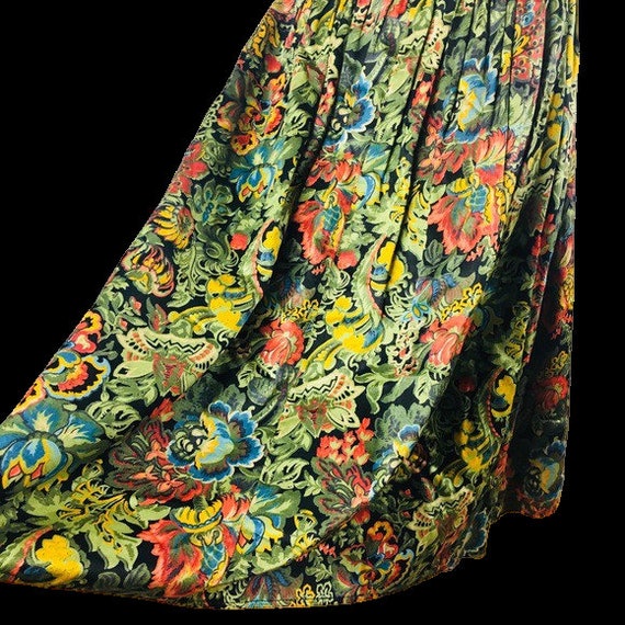 80's Benetton Green Pleated Floral Skirt Vintage … - image 6