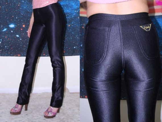 TURQUOISE (& BLACK) Nylon Spandex Disco Pants Rock Jeans 
