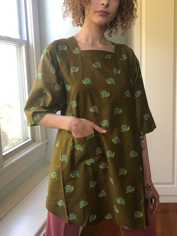 60's 70's Vintage Snails Top Apron Smock By Desig… - image 6