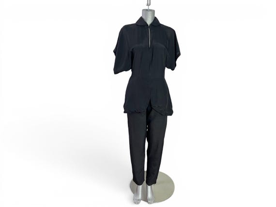 Norma Kamali, 80s Vintage Norma Kamali Peplum Jumpsuit, Black