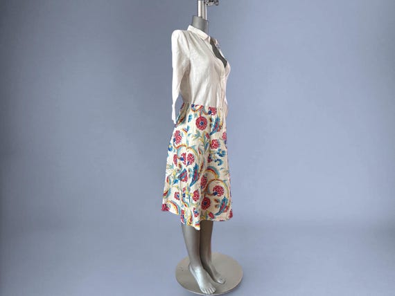 Vintage Celine Linen Skirt White Multicolor 100% Linen Paisley