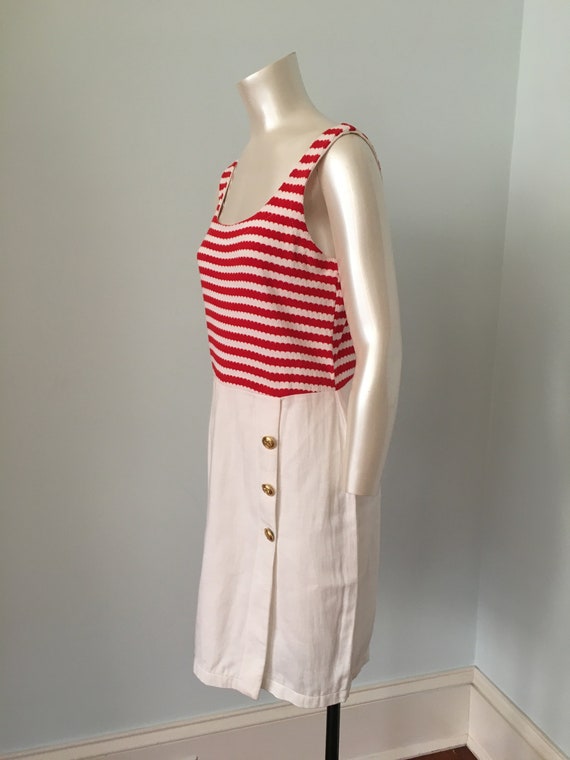 80's Vintage Nautical White & Red Dress By La Cos… - image 6