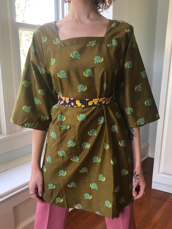 60's 70's Vintage Snails Top Apron Smock By Desig… - image 2