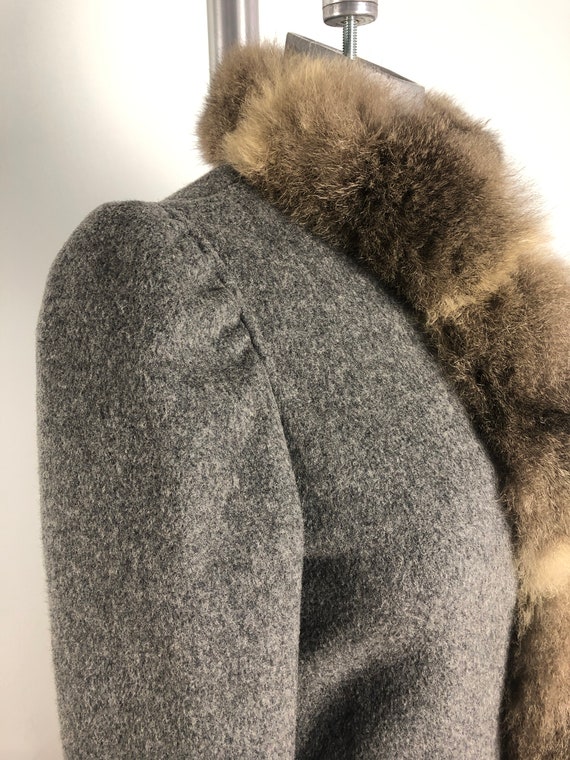 80's Fur Trimmed Fitted Full Length Brushed Wool … - image 3