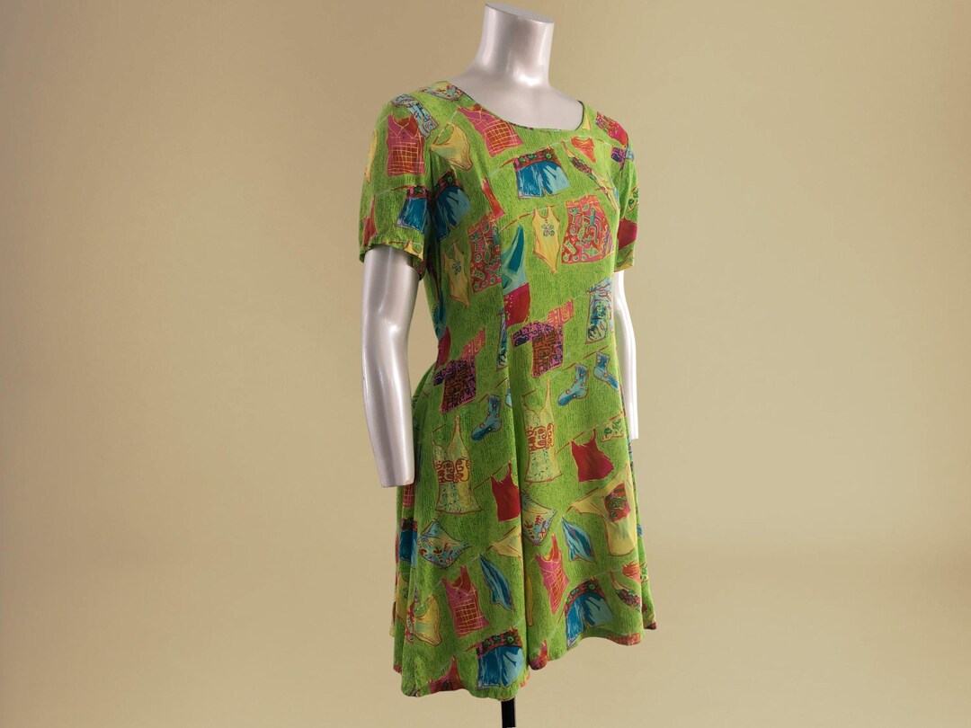 90s Neon Novelty Print Short Sleeves Beach Dress Hanging Laundry Wash Day  Whimsical Pattern Big Hed Designs Medium - Etsy Australia