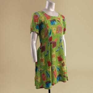 Vestido playero de manga corta con estampado de neón de los años 90, para colgar la ropa, lavar el día, estampado caprichoso, diseños de cabeza grande, mediano
