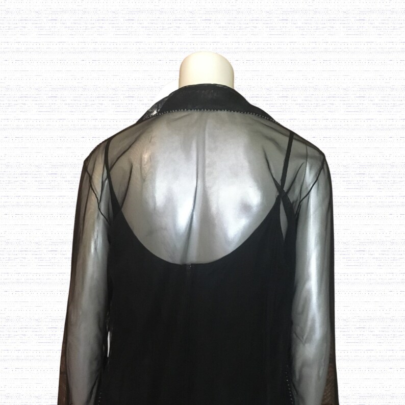 Blinged Out Sheer Black Mesh 34 Sleeves Shirt 90\u2019s Vintage M