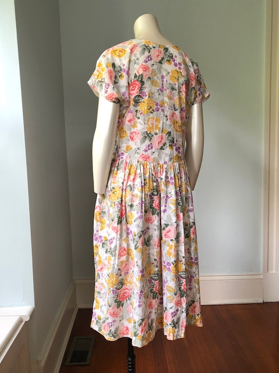 80's 90's Vintage Floral Cotton Dress Short Sleev… - image 7
