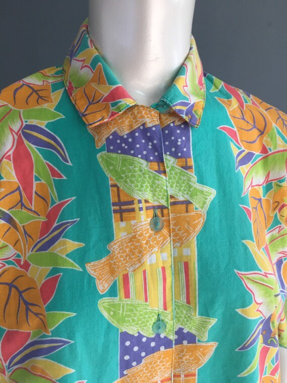 80's Unionbay Tropical Island Print Shirt Vintage… - image 4