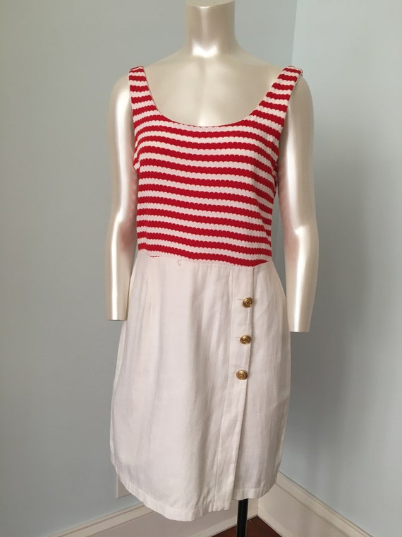 80's Vintage Nautical White & Red Dress By La Cos… - image 2