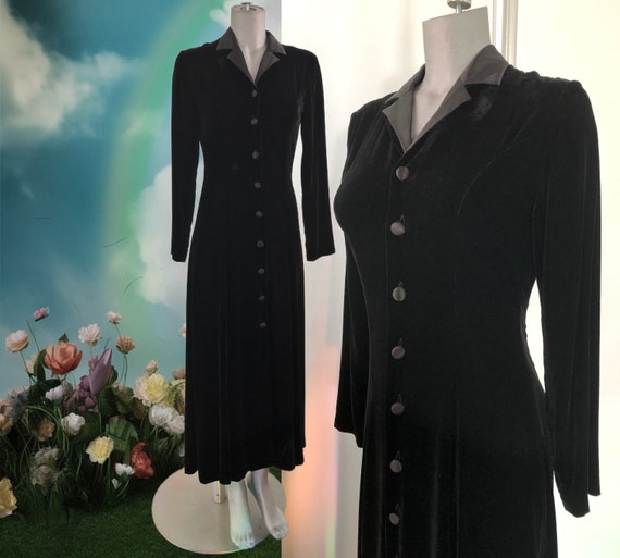 80's Vintage Laura Ashley Full Length Black Velve… - image 1