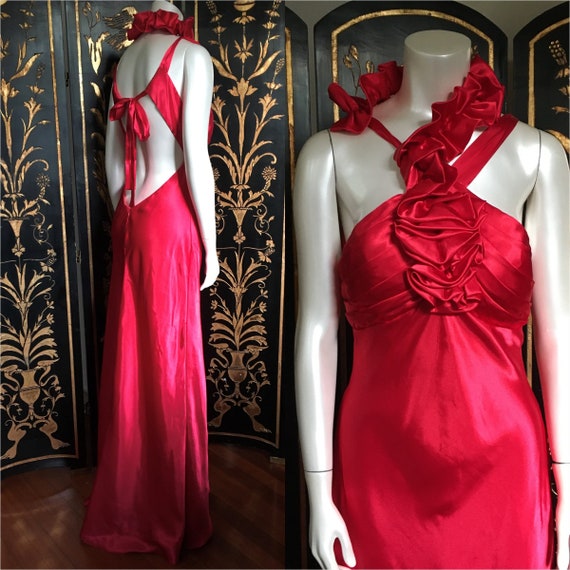 80's Liquid Satin Gown Dress With Open Back