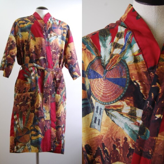 90s VINTAGE Smoking Robe BILL BLASS Peignoir Nativ