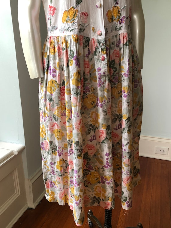 80's 90's Vintage Floral Cotton Dress Short Sleev… - image 5