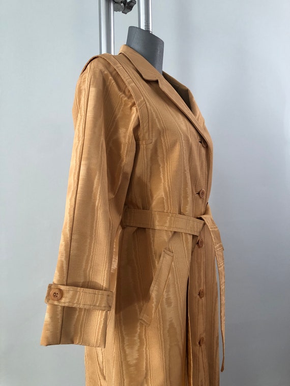 60’s 70’s Vintage Moire Yellow Gold Belted Coat C… - image 2