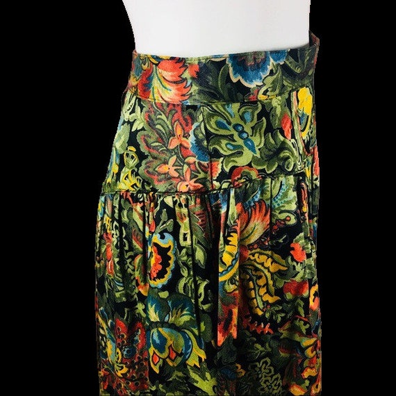 80's Benetton Green Pleated Floral Skirt Vintage … - image 3