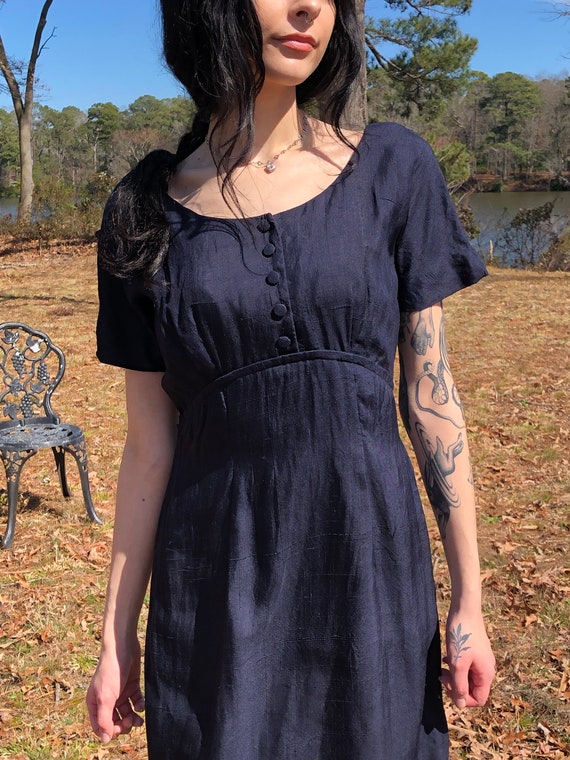 50's 60’s Vintage Navy Blue Short Sleeves Pencil … - image 3