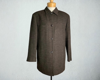 90s Jhane Barnes 100% Wool Sports Coat 1990s Vintage Textured Brown Men’s Outerwear 42L Medium