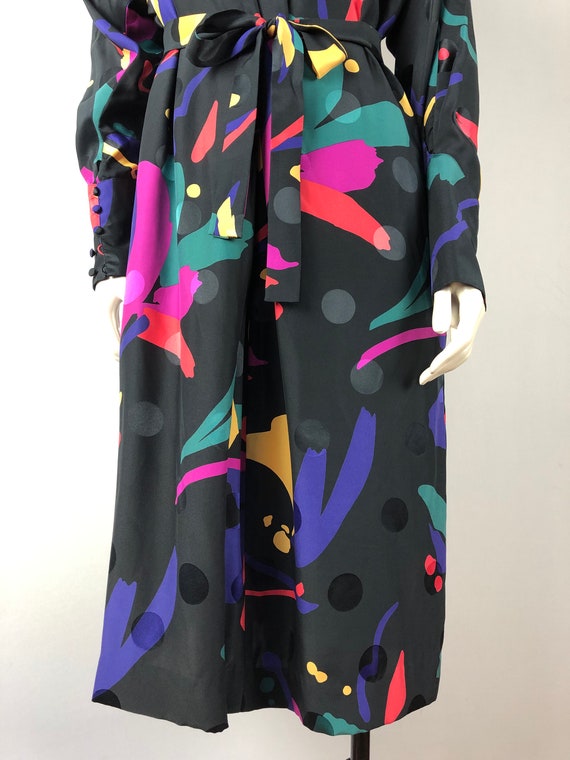 NWT 80's Vintage Black Multicolor Silk Dress Abst… - image 5