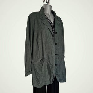 Chaqueta unisex de lino estilo años 90 con botones, color verde militar, talla 1 G 18/20