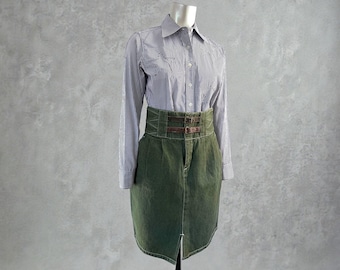 80s Vintage Colored Denim Belted Skirt