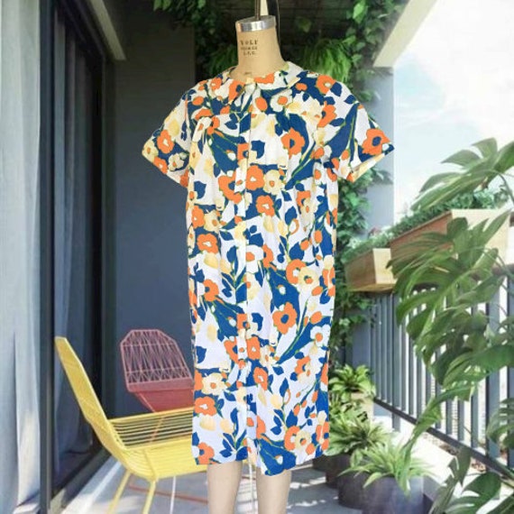 70's Sears Perma Prest Housedress Bright Floral Ro