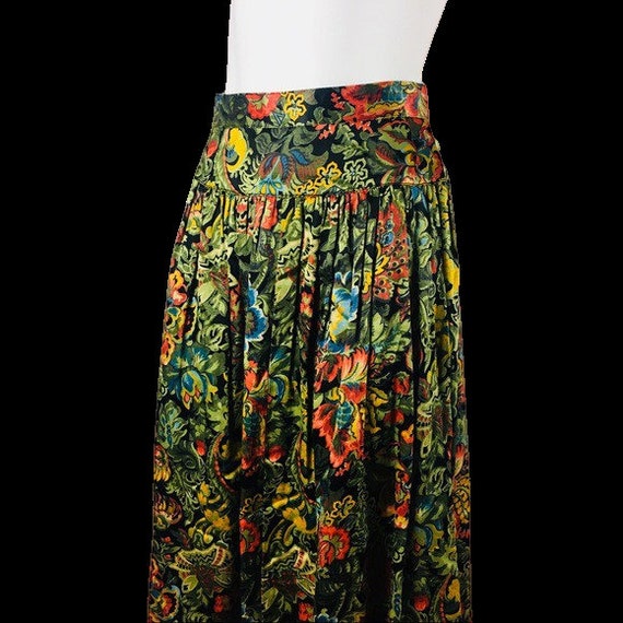 80's Benetton Green Pleated Floral Skirt Vintage … - image 4