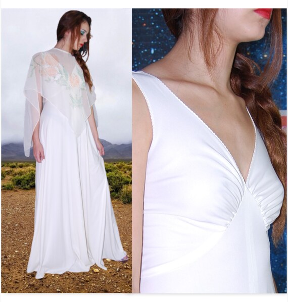 70's Vintage Long Angelic Boho Dress w/ Detachable