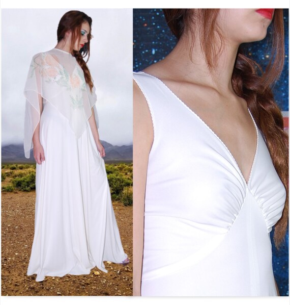 60's 70's Vintage Long Angelic Boho Dress w/ Deta… - image 1