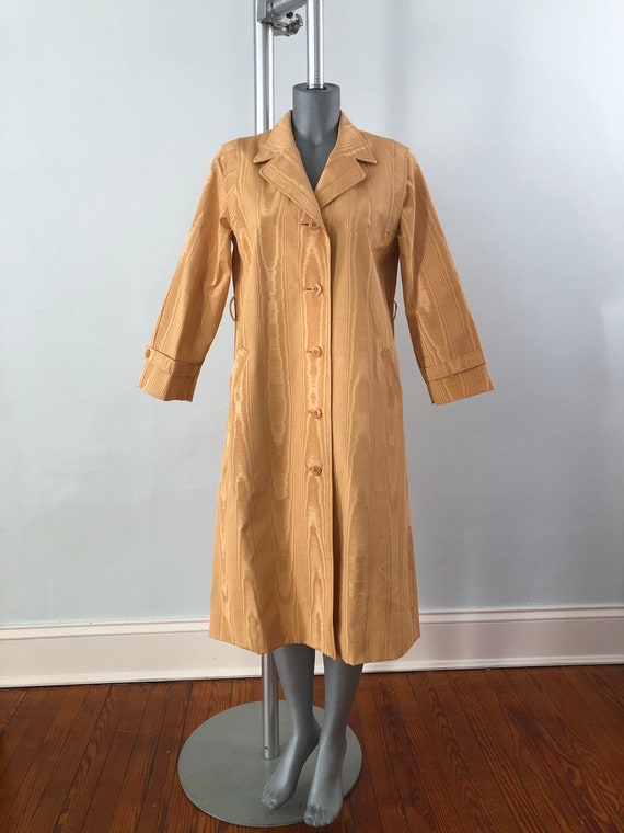 60’s 70’s Vintage Moire Yellow Gold Belted Coat C… - image 9