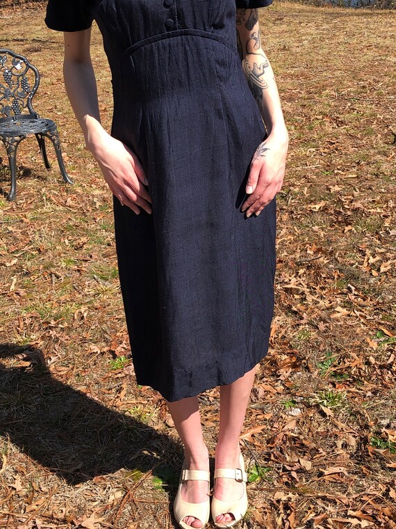 50's 60’s Vintage Navy Blue Short Sleeves Pencil … - image 4