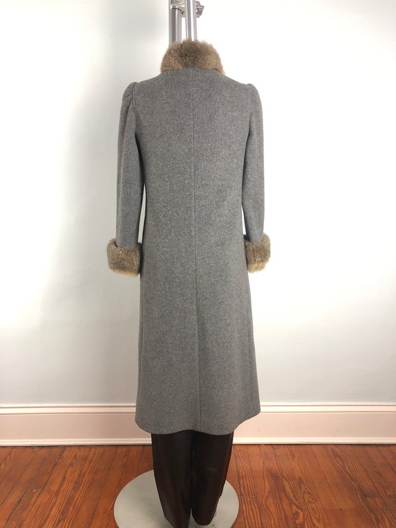 80's Fur Trimmed Fitted Full Length Brushed Wool … - image 9