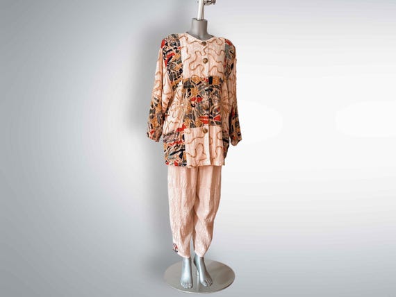 80s Vintage Patchwork Jacket & Pants Set With Art… - image 1