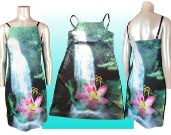 90's Vintage Rampage Digital Dress Waterfall Water Lilly Photo Print Mini