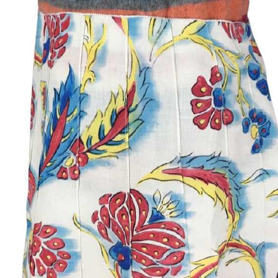 Celine Paris Vintage A line Floral Linen Skirt 42 - image 3