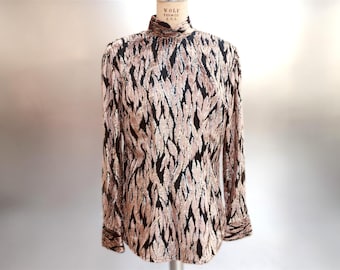 70s Shaggy Disco Shirt Bronze Black Vintage Metallic Faux Fur 