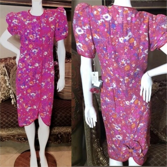 80's NWT Deadstock Flora Kung Silk Multicolor Dres